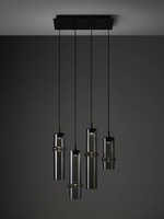 Vícečetná - BRO PC01330_ATYP Závěsné svítidlo BAMBOO FOREST (L UP + M UP + M DOWN + S + baldachýn)  sklo hnědé kouřové lesklé / černý kov textilní černý kabel, DIM 6,5W 2700K - BROKIS