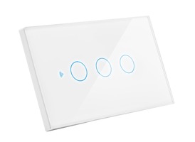 Ovladače pro vícebarevné LED pásky, RGB, RGBW - CEN SWSMA-3 Přepínač SMART zapuštěný trojitý-5A-220-240V IP20 ovládaný SMARTPHONEM přes WIFI nebo hlasem. Vhodný do instalční krabice BTICINO 503E 3 moduly. Tuya WiFi - CENTURY