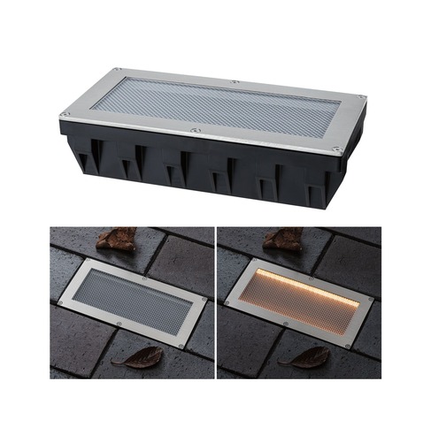 Zapuštěná - P 95745 Solární LED zemní svítidlo Sorea soumrakový senzor IP67 hranaté 200x100mm 2200K 0,3W 3,7V kov kartáčovaný ABS/polykarbonát/ocel - PAULMANN - foto 1