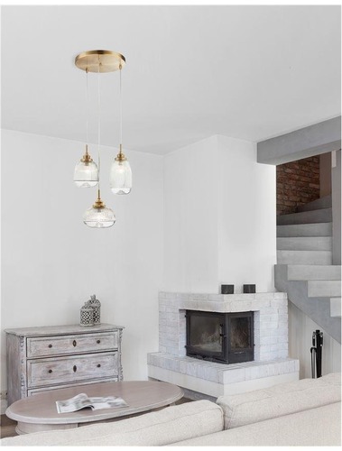 Vícečetná - NV 9731214 Závěsné svítidlo MOND saténový zlatý kov čiré sklo E14 3x5W 230V IP20 bez žárovky - NOVA LUCE - foto 1