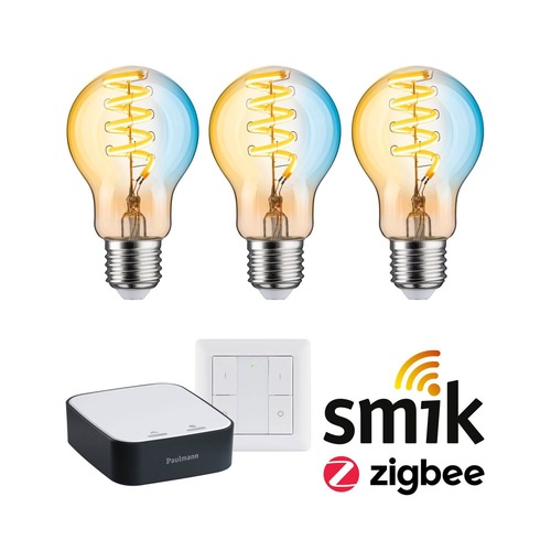 E27 - P 5194 Startovací sada Zigbee 3.0 LED žárovka Filament E27 měnitelná bílá + Gateway smik + vypínač - PAULMANN - foto 1
