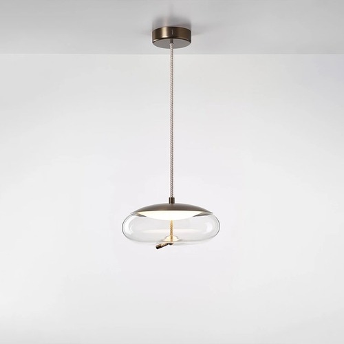 Subtilní - BRO PC01037_091 Závěsné svítidlo KNOT SMALL DISCO sklo transparentní / montura + baldachýn broušená champagne lak / provaz přírodní - BROKIS A - foto 1