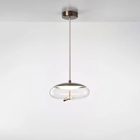 Subtilní - BRO PC01037_091 Závěsné svítidlo KNOT SMALL DISCO sklo transparentní / montura + baldachýn broušená champagne lak / provaz přírodní - BROKIS A