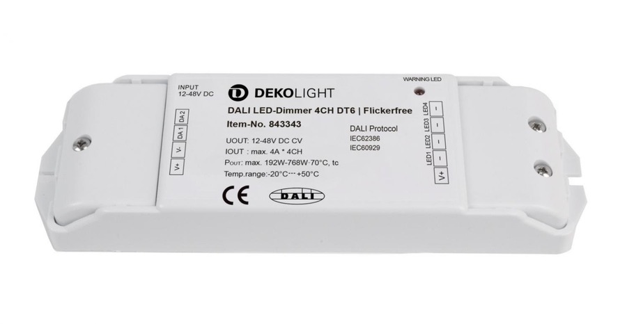 Ovladače a stmívače pro jednobarevné LED pásky - IMPR 843343 Deko-Light nízkonapěťový DALI stmívač (CV, DC) - DALI 2 PWM stmívač CV 4CH, 12-48V, 4A/kanál, DT - foto 1