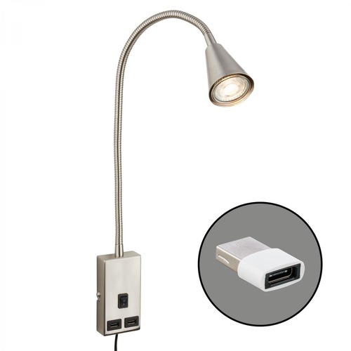 Bodová - BRI 2175012 Justra lampa na čtení, nastavitelná, 2x USB porty, matný nikl - BRILONER - foto 1