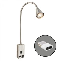 Bodová - BRI 2175012 Justra lampa na čtení, nastavitelná, 2x USB porty, matný nikl - BRILONER