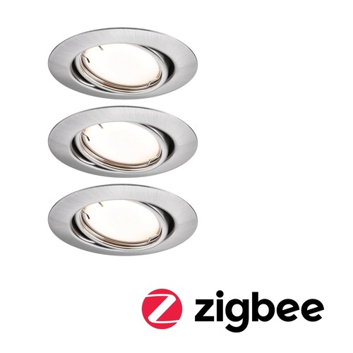 Kruhová - P 92464 LED vestavné svítidlo Smart Home Zigbee Base Coin základní sada výklopné kruhové 90mm 20° 3x4,9W 230V stmívatelné 3000K kov kartáčovaný - PAULMANN - foto 1