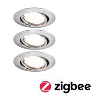 Kruhová - P 92464 LED vestavné svítidlo Smart Home Zigbee Base Coin základní sada výklopné kruhové 90mm 20° 3x4,9W 230V stmívatelné 3000K kov kartáčovaný - PAULMANN