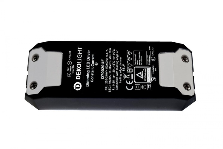 Stabilizovaný proud - IMPR 862207 Deko-Light LED-napájení BASIC, DIM, CC, D70020UF/20W konstantní proud 700 mA IP20 stmívatelné 14-32V DC 9,80-22,00 W - LIGHT IMPRESSIONS - foto 1
