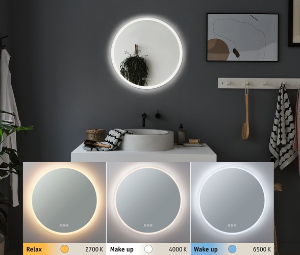 Zrcadla - P 78952 HomeSpa LED zrcadlo s osvětlením Mirra kruhové IP44 zrcadlo/bílá 21W WhiteSwitch - PAULMANN - foto 1