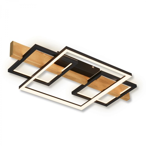 Hranatá - BRI 3840014 Cadre LED stropní svítidlo, přímé a nepřímé osvětlení, 3-krokové spínání, 3 rámy, dekor dřeva, 55x30 cm, černá/dřevo - BRILONER - foto 1