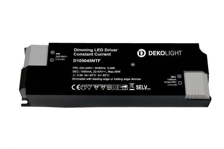 Stabilizovaný proud - IMPR 862210 Deko-Light LED-napájení BASIC, DIM, CC, D105045NTF/45W konstantní proud 1050 mA IP20 stmívatelné 22-43V DC 23,50-45,00 W - LIGHT IMPRESSIONS - foto 1