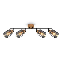 Bodová - BRILO 2485045 Briloner Hema stropní bodové svítidlo, kouřové sklo, nastavitelné, 4-ramenné, dřevěná základna - BRILONER
