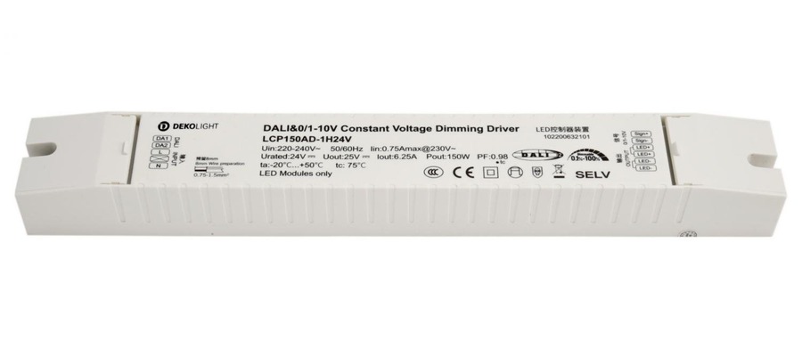 Stabilizované napětí - IMPR 862262 Deko-Light napájení (CV, DC) stmívatelné, BASIC, DIM, CV, LCP150AD-1H24V, DALI 2.0 konstantní napětí 0-6250 mA IP20 24V DC 150W - foto 1