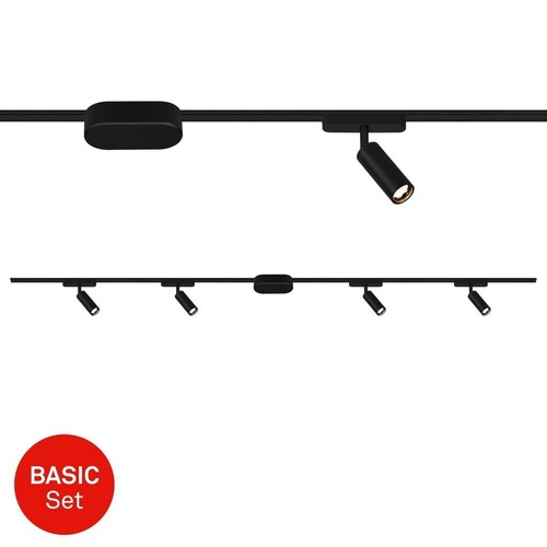 Lištové Briloner 48V - BRILO 8025045 Startovací sada lištový systém nízké napětí 200 cm, 2x 48V lišta, 4 LED spoty, s trafem, černá - BRILO - foto 1