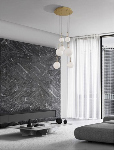 Vícečetná - NV 9695221 Závěsné svítidlo HOOK saténový zlatý kov a opálové bílé sklo LED 52W 230V 3000K IP20 stmívatelné - NOVA LUCE - foto 1