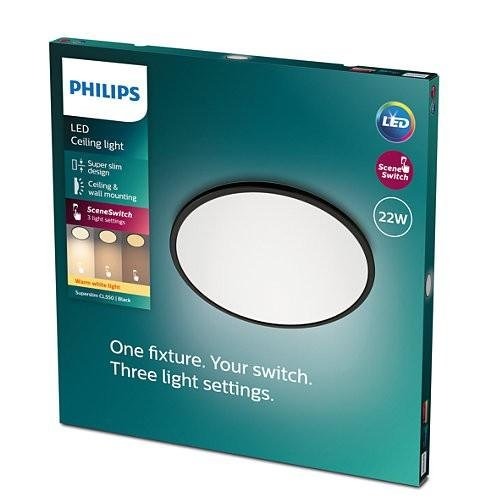 Kruhová - PH 8719514327085 LED Stropní přisazené svítidlo Philips Superslim CL550 8719514327085 22W 2000lm 2700K IP20 43cm černé, 3-krokové stmívání - PHILIPS (929002666901) - foto 1