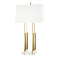 Stolní lampy dekorační - HVLG L1057-AGB-CE Stolní lampa RHINEBECK mosaz/textil staromosaz/bílá E27 1x40W - HUDSON VALLEY