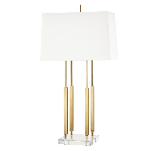 Stolní lampy dekorační - HVLG L1057-AGB-CE Stolní lampa RHINEBECK mosaz/textil staromosaz/bílá E27 1x40W - HUDSON VALLEY - foto 1