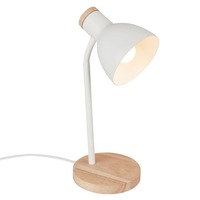 Stolní lampy pracovní - BRILO 7659016 Prep stolní lampička - s vypínačem, E14 patice, max. 10W, bílá / dřevo - BRILO