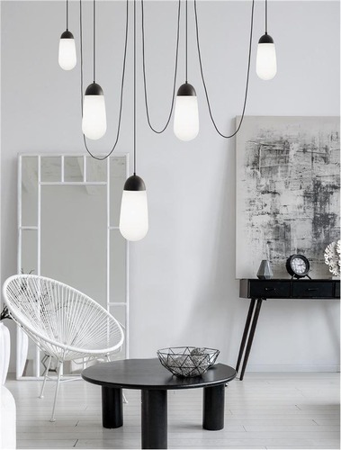 Vícečetná - NV 9092826 Závěsné svítidlo BLAKY matný černý kov a opálové sklo E14 5x5W bez žárovky - NOVA LUCE - foto 1