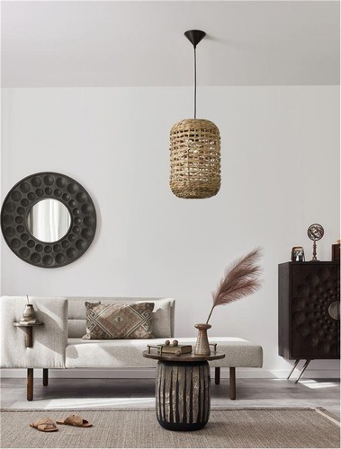 Válec - NV 9586507 Závěsné svítidlo GRIFFIN sušený vodní hyacint černý kabel E27 12W 230V IP20 bez žárovky - NOVA LUCE - foto 1