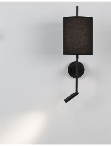 Dekorativní - NV 9180512 Nástěnné svítidlo YAMA černé stínidlo a černý hliník nastavitelné - vypínač na těle E27 1x12W 230V IP20 bez žárovky LED Samsung 3W 3000K čtecí lampička - NOVA LUCE - foto 1