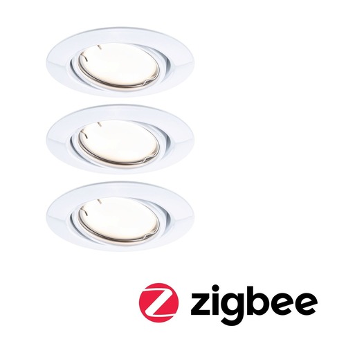Kruhová - P 92463 LED vestavné svítidlo Smart Home Zigbee Base Coin základní sada výklopné kruhové 90mm 20° 3x4,9W 230V stmívatelné 3000K bílá - PAULMANN - foto 1