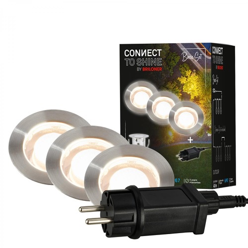 Connect To Shine - BRI 3912032 CONNECT TO SHINE startovací sada Kebony 3ks LED zapuštěných svítidel do země pr.30mm, IP67 - BRILONER - foto 1