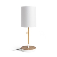 Stolní lampy dekorační - RED R14036 KEITH/RON 15/20 stolní s USB Polycotton bílá/buk 230V E27 7W - RED - DESIGN RENDL