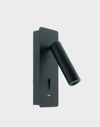 Bodová - KHL K50702.01.WS.BK-BK.ST.8.30 Nástěnné svítidlo SIGN 70x30mm černé 3W 3000K s vypínašem a USB - KOHL-Lighting - foto 1