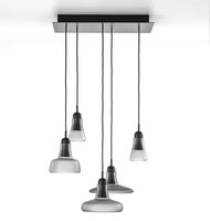 Vícečetná - BRO PC00931_026 Shadows set rectangular small, závěsné svítidlo, ručně foukané sklo, opalín / černý dub / černý kabel, 5x5W LED, 60x36cm - BROKIS A