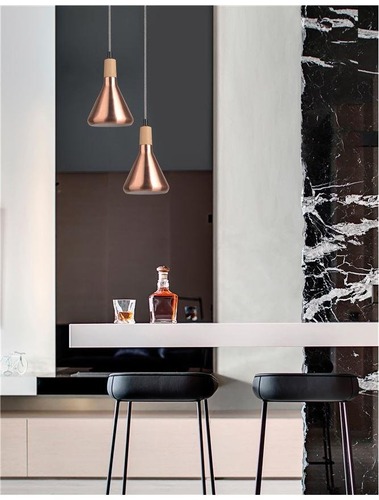 Kónická - NV 7605175 Závěsné svítidlo VENANZIO měděný kov a přírodní dřevo E14 1x5W IP20 bez žárovky - NOVA LUCE - foto 1