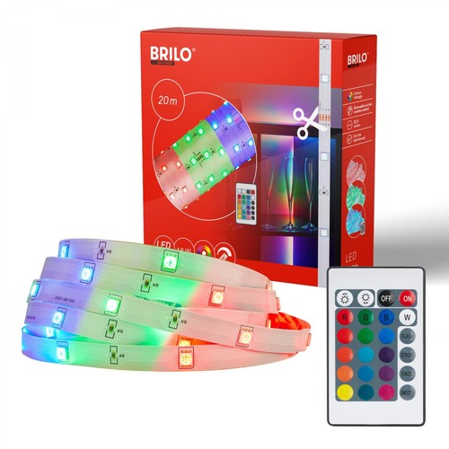 Dekorační - BRILO 2323360 BRILONER LED Strip 20m, dálkový ovladač, RGB barevné módy, bílé 2323360 - foto 1