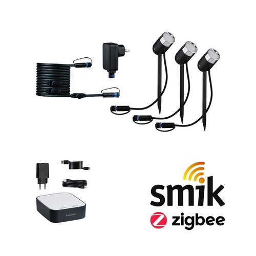 Plug &amp; Shine - P 5183 Plug &amp; Shine startovací sada Smart Home smik Gateway + LED bodové zahradní světlo Pike základní sada RGBW+ - PAULMANN - foto 1