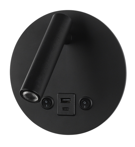 LED nástěnné svítidla - LED nástěnné svítidlo 8W s přepínačem ON/OFF + USB černá - foto 1