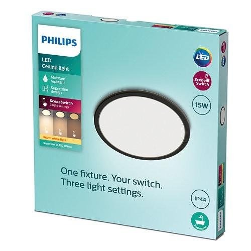 Kruhová - PH 8719514327207 LED Koupelnové svítidlo Philips Superslim CL550 8719514327207 15W 1300lm 2700K IP44 25cm černé, 3-krokové stmívání - PHILIPS (929002667501) - foto 1