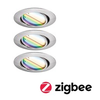 Kruhová - P 92467 LED vestavné svítidlo Smart Home Zigbee Base Coin základní sada výklopné kruhové 90mm 20° 3x4,9W 230V stmívatelné RGBW+ kov kartáčovaný - PAULMANN