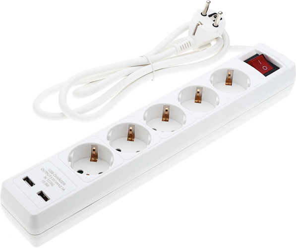 Zásuvky a adaptéry - 5 zásuvek + tlačítko ON/OFF a 2xUSB - foto 1