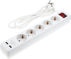 Zásuvky a adaptéry - 5 zásuvek + tlačítko ON/OFF a 2xUSB