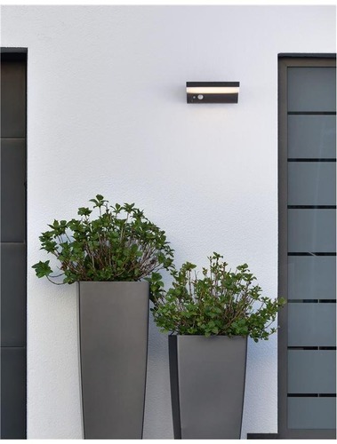 Solární - NV 9190101 Venkovní nástěnné svítidlo DYN antracitový hliník a akrylový difuzor LED 1.5W 3000K 3.7V 110st. IP65 solární / vypínač na těle / pohybové čidlo - NOVA LUCE - foto 1