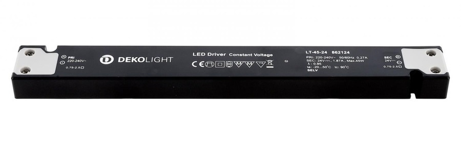 Stabilizované napětí - IMPR 862124 Deko-Light napájení LONG-FLAT LT-45-24 konstantní napětí 0-187 mA IP20 24V DC 45W - foto 1