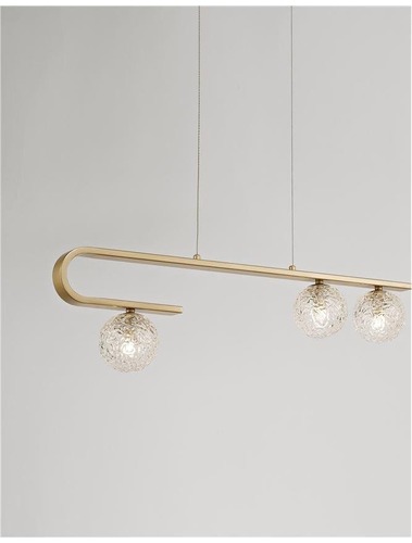 Podélná - NV 9960272 Závěsné svítidlo MIRANO čiré strukturované sklo a mosaz zlatá G9 3x5W 230V IP20 bez žárovky - NOVA LUCE - foto 1