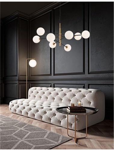 Dekorativní - NV 9143308 Závěsné svítidlo VITRA saténový zlatý a černý kov bílé opálové sklo G9 8x5W 220V IP20 bez žárovky - NOVA LUCE - foto 1