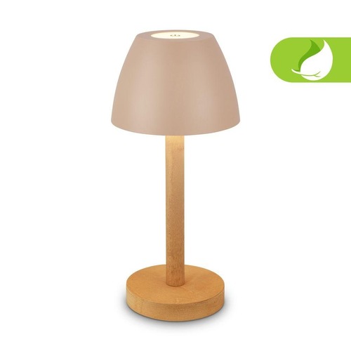 Stolní lampy dekorační - BRILO 7661011 BRILONER Serina Wood stolní lampa - 2,5W, 200lm, bezdrátová, LED, dotykový vypínač, IP44, stmívatelná, béžová/dřevo 7661011 - foto 1