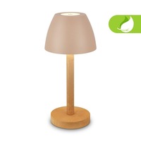 Stolní lampy dekorační - BRILO 7661011 Serina Wood stolní lampa - 2,5W, 200lm, bezdrátová, LED, dotykový vypínač, IP44, stmívatelná, béžová/dřevo - BRILO