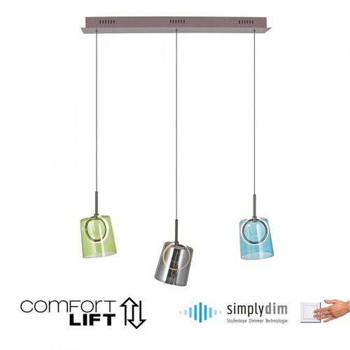 Dekorativní - PN 2542-70 ZULA LED závěsné svítidlo podlouhlé 3 ramenné vícebarevné kov v kávové barvě SimplyDim 3000K - PAUL NEUHAUS - foto 1