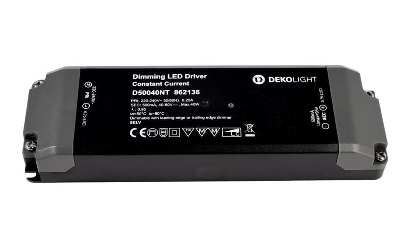 Stabilizovaný proud - IMPR 862136 Deko-Light napájení BASIC D50040NT konstantní proud 500 mA IP20 stmívatelné 40-80V DC 40W - foto 1