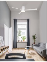 Ventilátory - NV 9953015 Stropní ventilátor se světlem SILKY matná bílá ocel a sklo bílé dřevené listy 5 rychlostí 35W LED 18W 3000K - NOVA LUCE