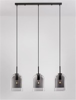 Podélná - NV 9236720 Závěsné svítidlo VELOR dvouvrstvé kouřové sklo černý kabel černá kovová základna E27 3x12W 230V IP20 bez žárovky - NOVA LUCE